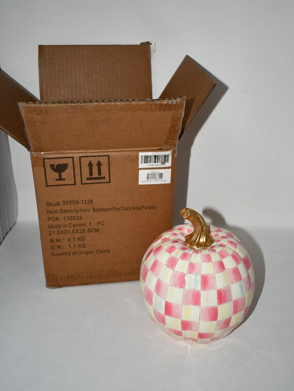 Mackenzie Childs Bubblegum Pink SMALL Pumpkin #: 35509-1126 NIB Details: Resin